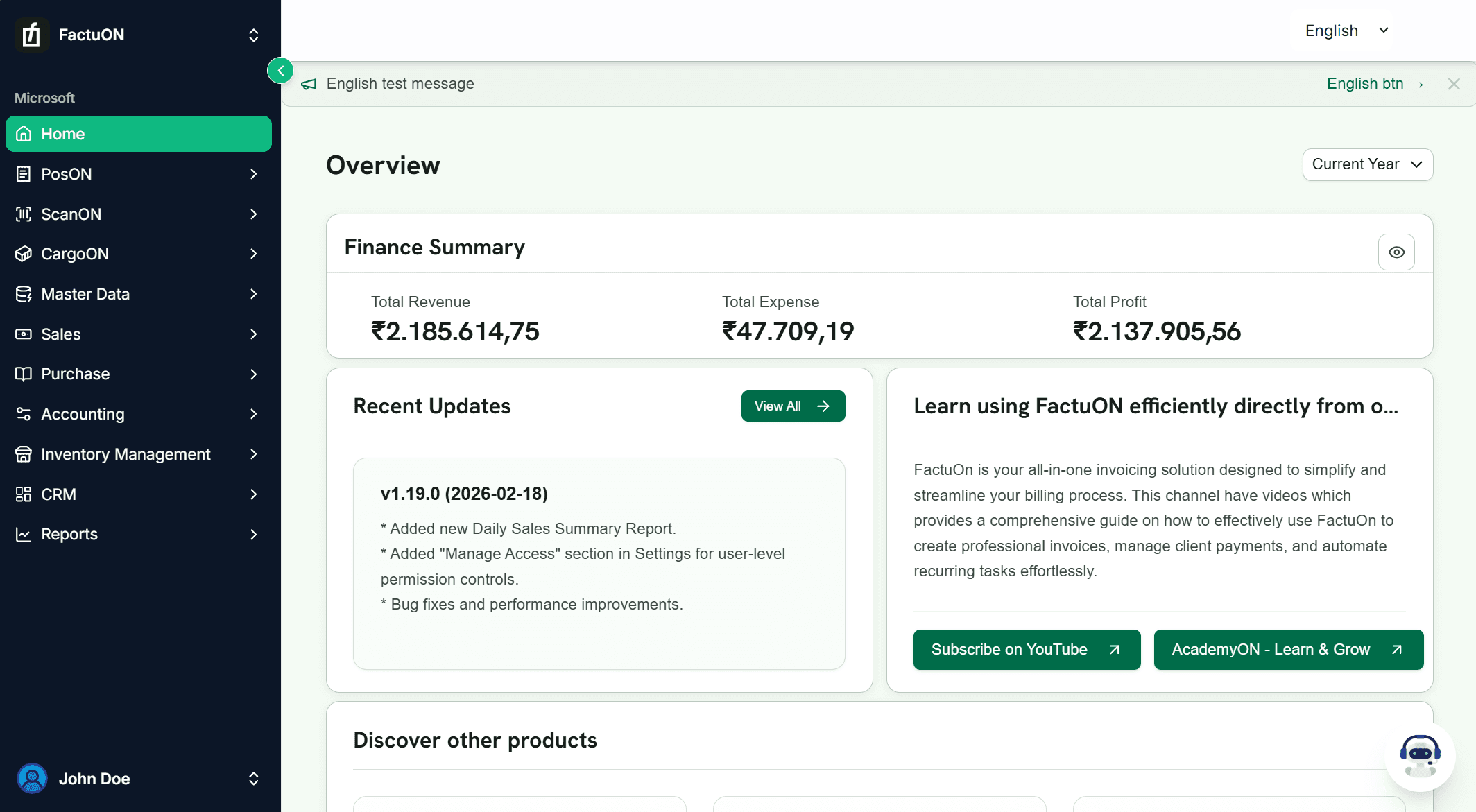 FactuON dashboard